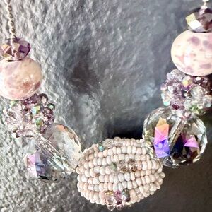 Elegant Beaded Necklace with Purple and Silver Accents